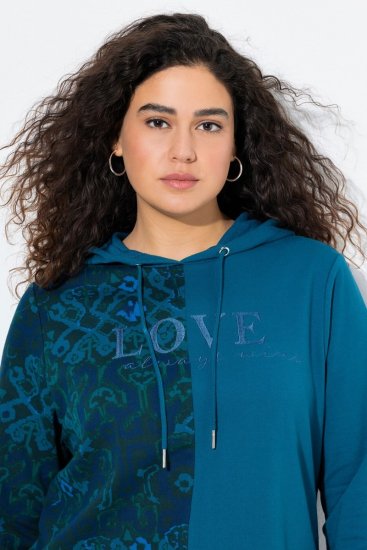 Ulla Popken Split Print LOVE Hoodie Teal - Hettegensere og collegegensere - Myke gensere, hettegensere og strikk