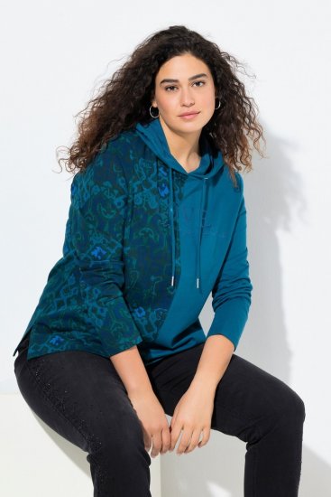 Ulla Popken Split Print LOVE Hoodie Teal - Hettegensere og collegegensere - Myke gensere, hettegensere og strikk