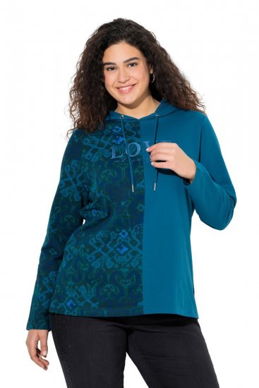 Ulla Popken Split Print LOVE Hoodie Teal - Hettegensere og collegegensere - Myke gensere, hettegensere og strikk