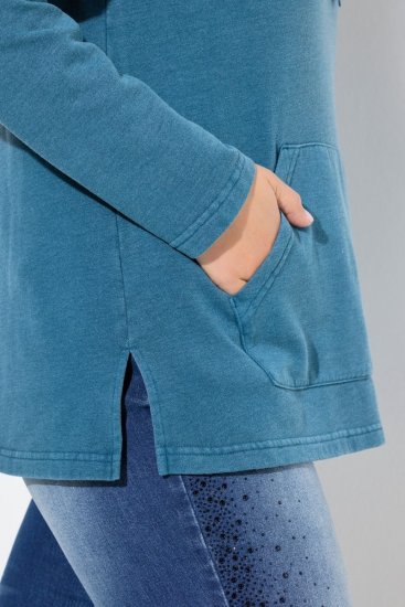 Ulla Popken Rhinestone Drawstring Moon Wash Hoodie Teal - Hettegensere og collegegensere - Myke gensere, hettegensere og strikk