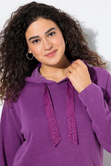 Ulla Popken Rhinestone Drawstring Moon Wash Hoodie Light Plum - Hettegensere og collegegensere - Myke gensere, hettegensere og strikk
