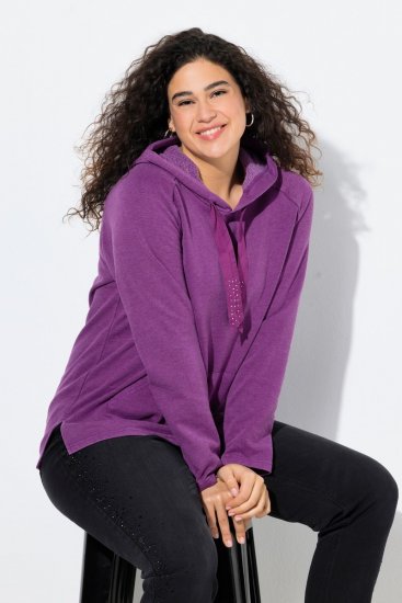 Ulla Popken Rhinestone Drawstring Moon Wash Hoodie Light Plum - Hettegensere og collegegensere - Myke gensere, hettegensere og strikk
