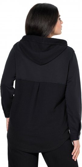 Ulla Popken Mixed Texture Button Down Hoodie Black - Hettegensere og collegegensere - Myke gensere, hettegensere og strikk