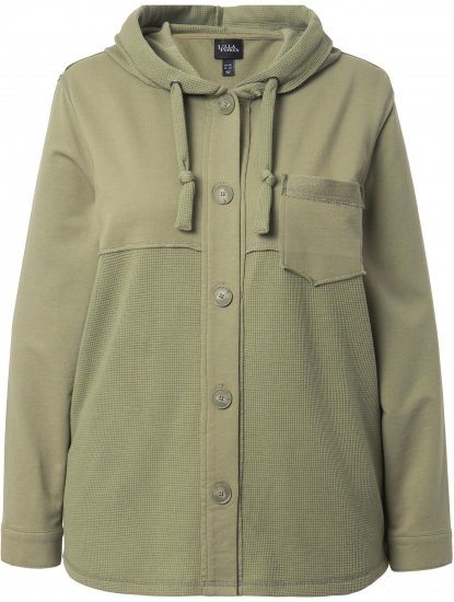 Ulla Popken Mixed Texture Button Down Hoodie Pond Green - Hettegensere og collegegensere - 