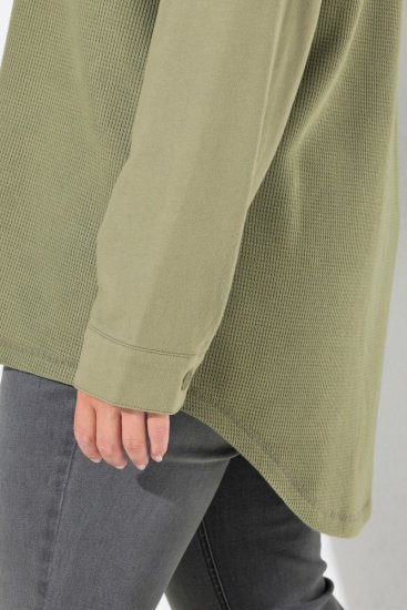 Ulla Popken Mixed Texture Button Down Hoodie Pond Green - Hettegensere og collegegensere - Myke gensere, hettegensere og strikk