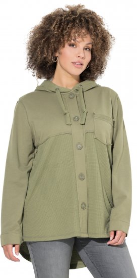 Ulla Popken Mixed Texture Button Down Hoodie Pond Green - Hettegensere og collegegensere - 