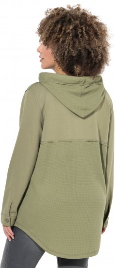 Ulla Popken Mixed Texture Button Down Hoodie Pond Green - Hettegensere og collegegensere - 