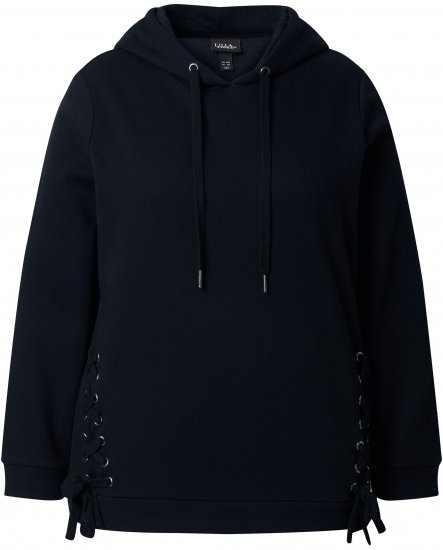 Ulla Popken Decorative Lace-Up Hoodie Black - Hettegensere og collegegensere - Myke gensere, hettegensere og strikk