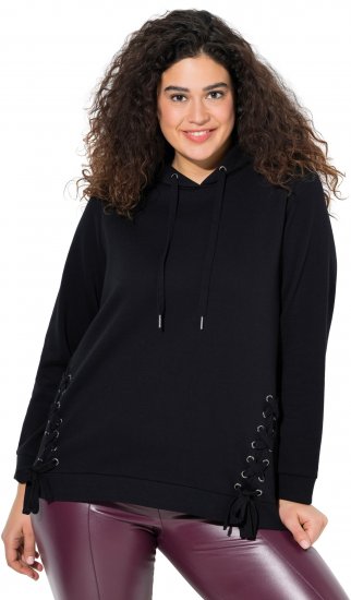 Ulla Popken Decorative Lace-Up Hoodie Black - Hettegensere og collegegensere - Myke gensere, hettegensere og strikk