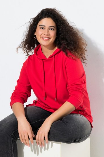 Ulla Popken Decorative Lace-Up Hoodie Lychee - Ulla Popken - Ulla Popken Plus-Size Klær