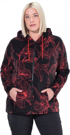 Ulla Popken Fleece Flower Print Zip-Up Hoodie Black - Hettegensere og collegegensere - 