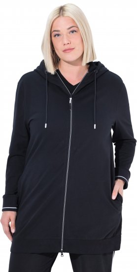 Ulla Popken Contrast Piping Zip-Up Hoodie Black - Hettegensere og collegegensere - Myke gensere, hettegensere og strikk