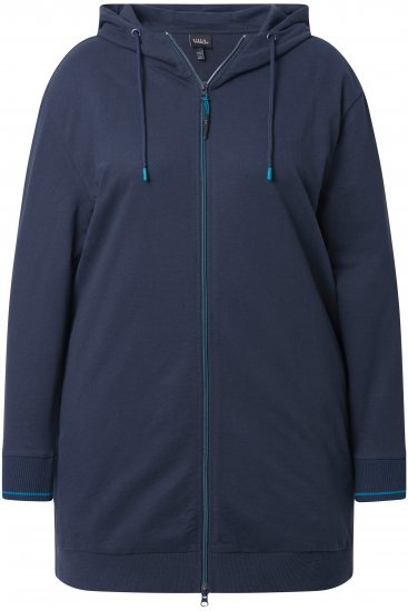 Ulla Popken Contrast Piping Zip-Up Hoodie Navy - Hettegensere og collegegensere - Myke gensere, hettegensere og strikk