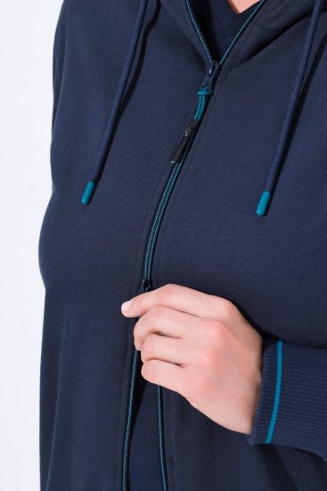 Ulla Popken Contrast Piping Zip-Up Hoodie Navy - Hettegensere og collegegensere - Myke gensere, hettegensere og strikk