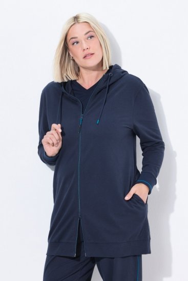 Ulla Popken Contrast Piping Zip-Up Hoodie Navy - Hettegensere og collegegensere - Myke gensere, hettegensere og strikk