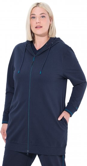 Ulla Popken Contrast Piping Zip-Up Hoodie Navy - Hettegensere og collegegensere - Myke gensere, hettegensere og strikk