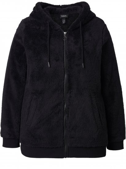 Ulla Popken Teddy Fleece Zip-Up Hoodie Black - Hettegensere og collegegensere - Myke gensere, hettegensere og strikk