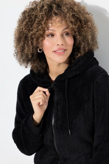 Ulla Popken Teddy Fleece Zip-Up Hoodie Black - Hettegensere og collegegensere - Myke gensere, hettegensere og strikk