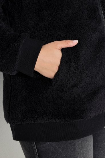 Ulla Popken Teddy Fleece Zip-Up Hoodie Black - Hettegensere og collegegensere - Myke gensere, hettegensere og strikk