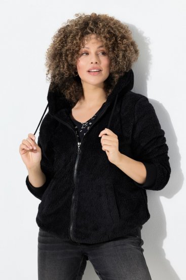 Ulla Popken Teddy Fleece Zip-Up Hoodie Black - Hettegensere og collegegensere - Myke gensere, hettegensere og strikk