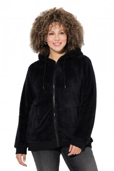 Ulla Popken Teddy Fleece Zip-Up Hoodie Black - Hettegensere og collegegensere - Myke gensere, hettegensere og strikk