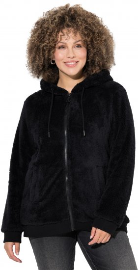 Ulla Popken Teddy Fleece Zip-Up Hoodie Black - Hettegensere og collegegensere - Myke gensere, hettegensere og strikk