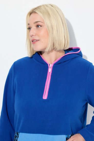 Ulla Popken Color Block Fleece Hoodie Denim Blue - Hettegensere og collegegensere - Myke gensere, hettegensere og strikk