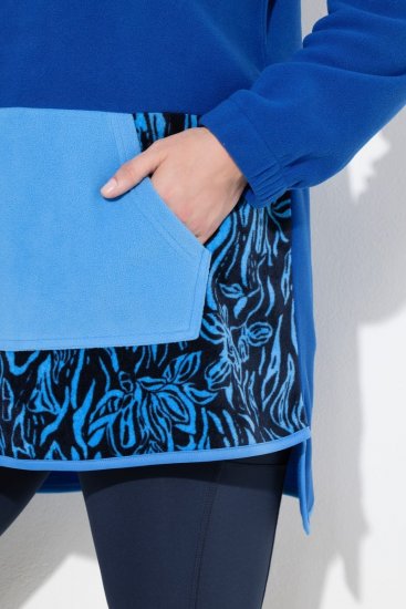 Ulla Popken Color Block Fleece Hoodie Denim Blue - Hettegensere og collegegensere - Myke gensere, hettegensere og strikk
