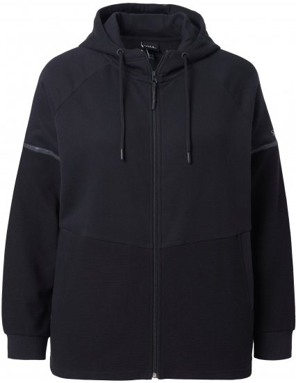 Ulla Popken Mix Fabric Reflective Trim Zip Hoodie Black - Hettegensere og collegegensere - Myke gensere, hettegensere og strikk