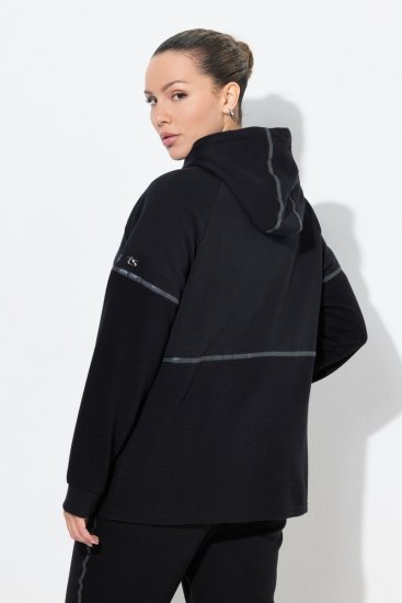 Ulla Popken Mix Fabric Reflective Trim Zip Hoodie Black - Hettegensere og collegegensere - Myke gensere, hettegensere og strikk