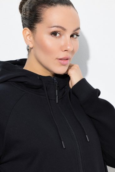 Ulla Popken Mix Fabric Reflective Trim Zip Hoodie Black - Hettegensere og collegegensere - Myke gensere, hettegensere og strikk