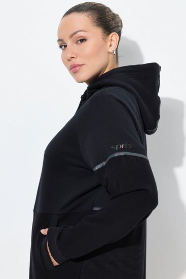 Ulla Popken Mix Fabric Reflective Trim Zip Hoodie Black - Hettegensere og collegegensere - Myke gensere, hettegensere og strikk