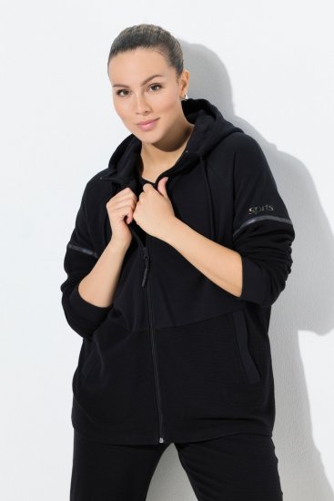 Ulla Popken Mix Fabric Reflective Trim Zip Hoodie Black - Hettegensere og collegegensere - Myke gensere, hettegensere og strikk