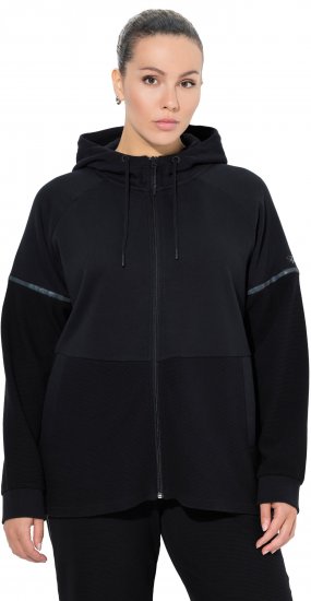 Ulla Popken Mix Fabric Reflective Trim Zip Hoodie Black - Hettegensere og collegegensere - Myke gensere, hettegensere og strikk