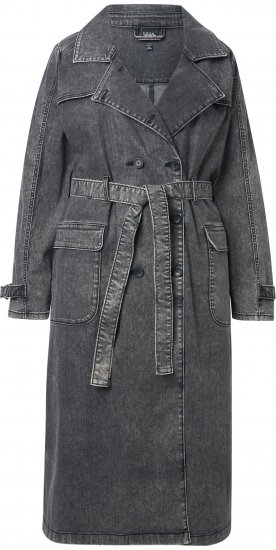 Ulla Popken Denim Acid Wash Trench Coat Grey Denim - Jakker - 