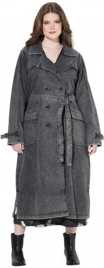 Ulla Popken Denim Acid Wash Trench Coat Grey Denim - Jakker - 