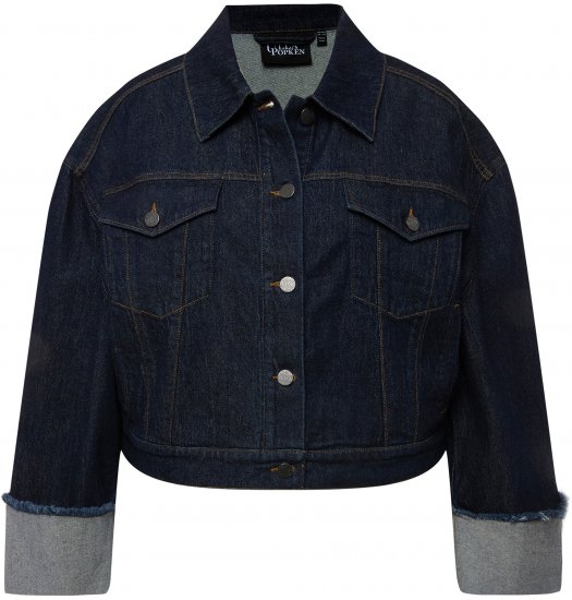 Ulla Popken Stretch Fit Cropped Denim Jacket Rinsed Wash - Jakker - 