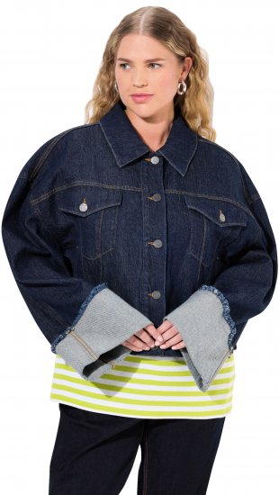 Ulla Popken Stretch Fit Cropped Denim Jacket Rinsed Wash - Jakker - 