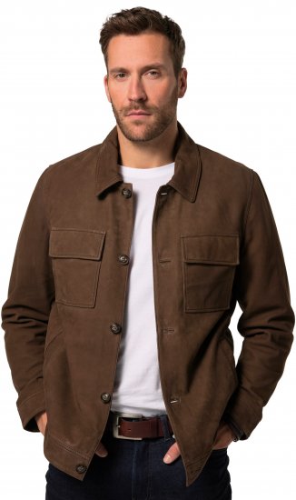 JP1880 Leather Jacket Nubuck Shirt Collar Brown - Jakker - Store jakker - 2XL-12XL