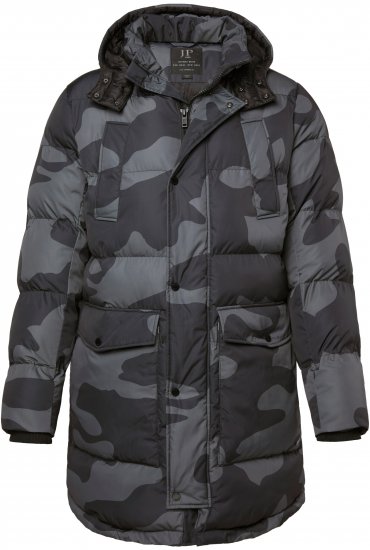 JP1880 Quilted Parka with Camouflage Drawstring Waist Black - Jakker - Store jakker - 2XL-12XL