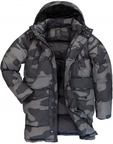 JP1880 Quilted Parka with Camouflage Drawstring Waist Black - Jakker - Store jakker - 2XL-12XL