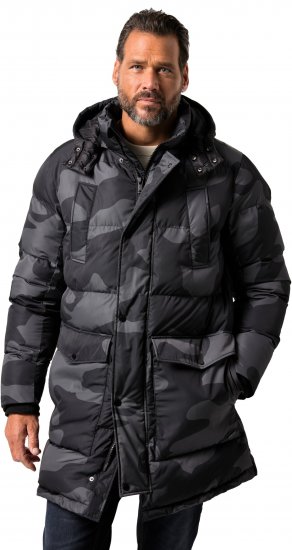 JP1880 Quilted Parka with Camouflage Drawstring Waist Black - Jakker - Store jakker - 2XL-12XL