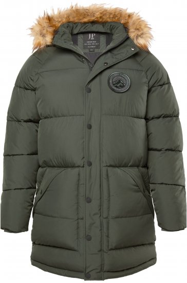 JP1880 Quilted Parka Lightweight and Warm with Faux Fur Hood Dark Green - Jakker - Store jakker - 2XL-12XL