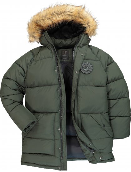 JP1880 Quilted Parka Lightweight and Warm with Faux Fur Hood Dark Green - Jakker - Store jakker - 2XL-12XL
