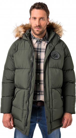 JP1880 Quilted Parka Lightweight and Warm with Faux Fur Hood Dark Green - Jakker - Store jakker - 2XL-12XL