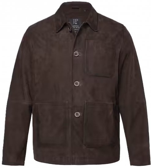 JP1880 Leather Jacket Goat Suede Shirt Collar Dark Brown - Jakker - Store jakker - 2XL-12XL