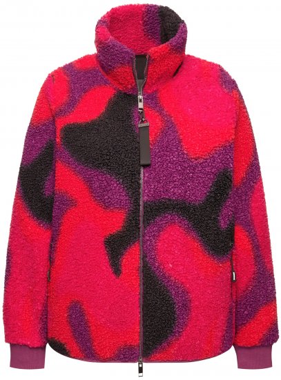 Ulla Popken Abstract Print Zip Fleece Jacket Pink Berry - Jakker - 