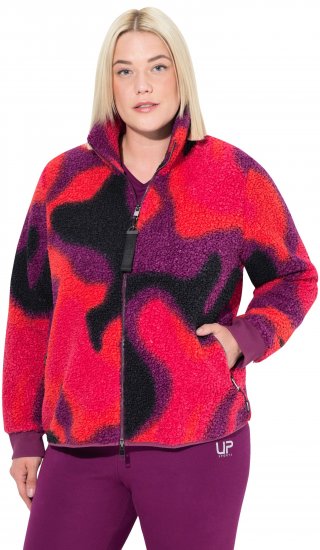Ulla Popken Abstract Print Zip Fleece Jacket Pink Berry - Jakker - 