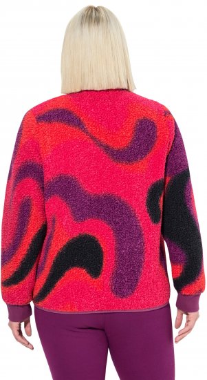 Ulla Popken Abstract Print Zip Fleece Jacket Pink Berry - Jakker - 