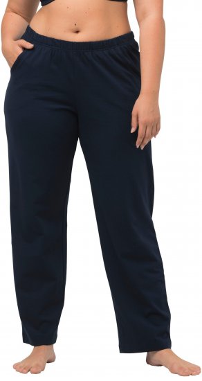 Ulla Popken Bootcut Elastic Waist Cotton French Terry Sport Pants Night Blue - Jeans & Bukser i Store Størrelser – Plus Size - 